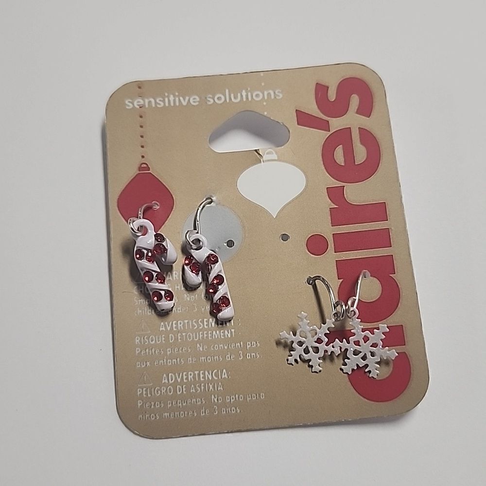 Claires Sensitive Solutions Earrings Candy Cane Snowflake New Girls Womens Teen